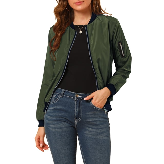 INSPIRE CHIC Blouson Bomber Court pour Femme à Col Montant, Manches Longues, Fermeture Éclair Intégrale