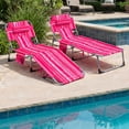 thumbnail image 2 of Costway 2 PCS Outdoor Beach Lounge Chair Folding Chaise Lounge with Pillow Pink Stripe, 2 of 3