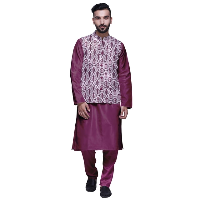 Atasi Traditional Mens Dupion Silk Kurta Pajama Set With Nehru Jacket Men Wear