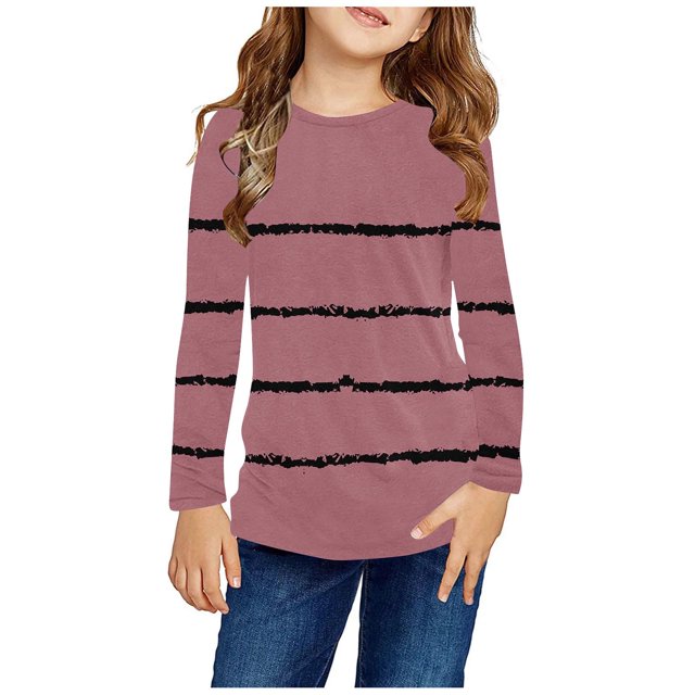 RXIRUCGD Chemises à Manches Longues pour Filles, Col Rond Mignon, Blouses Décontractées Élégantes, Rose, Taille : 3 Ans