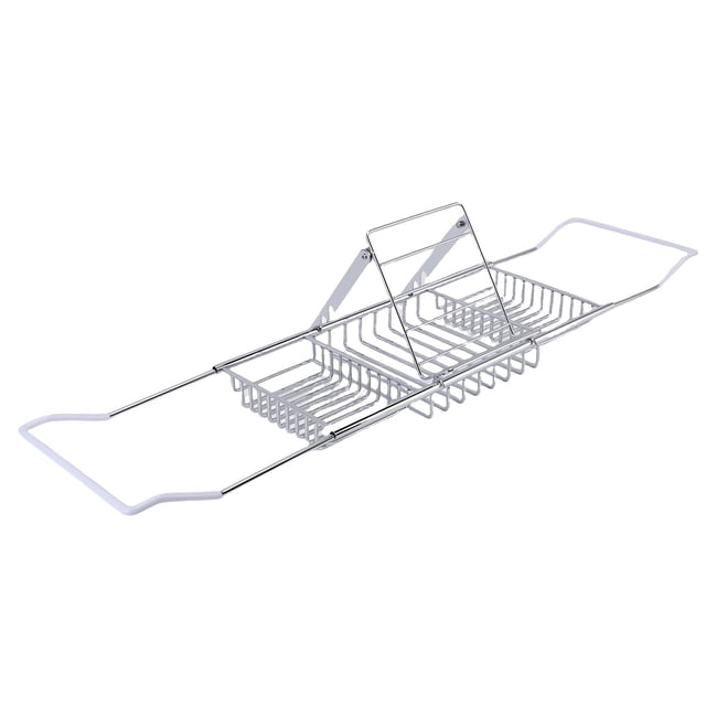 Panier de Baignoire Réglable et Extensible, Plateau de Baignoire Extra Grand Extensible en Acier Inoxydable avec Support pour Téléphone, Porte-Livres pour Étagère de Baignoire, Accessoires de Salle de Bain Pratiques pour Savon
