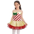thumbnail image 1 of Hansber Justaucorps Robe Tutu de Danse Patinage Artistique à Rayures Canne de Bonbon pour Filles Fête des Fêtes Costume de Noël Rouge 4, 1 of 7