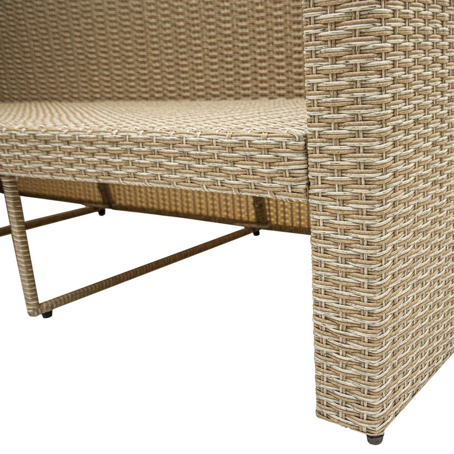 Deko Living Canapé de patio extérieur en osier 5 places avec auvent et pouf avec table