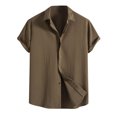 thumbnail image 1 of Birdeem Men Casual Solid Turndown Short Sleeve Button Closure Shirt Hawaii Blouse, 1 of 3