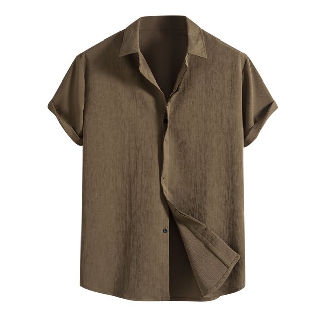 Birdeem Men Casual Solid Turndown Short Sleeve Button Closure Shirt Hawaii Blouse