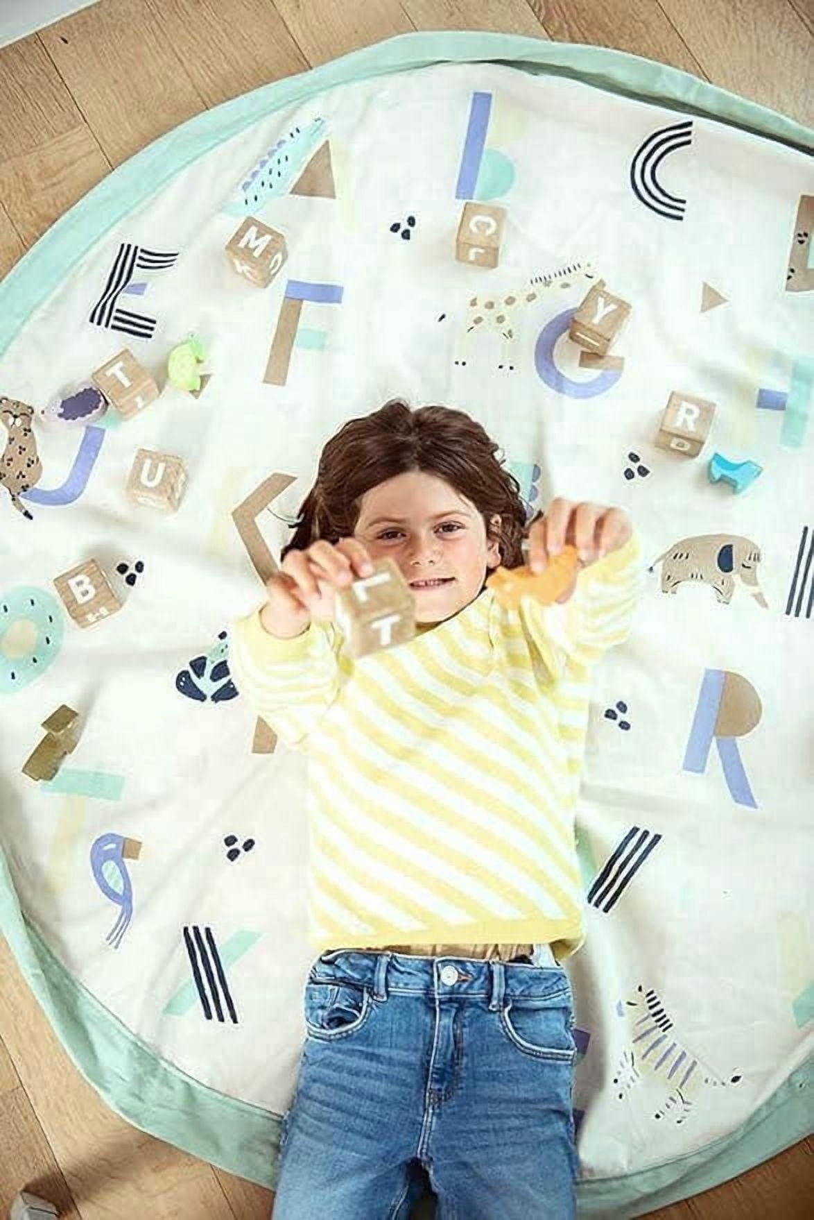 Play & Go - ABC Alphabet & Animal Friends - 3-in-1 Play Mat - Storage Bag & Diaper Bag - Double-sided with Rainbows and Shapes - Fun & Interactive for Kids - 140 cm Diameter - Suitable for Newborn to