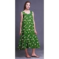 thumbnail image 3 of Bimba Robe de Nuit Mi-Mollet Verte à Feuilles Florales et Fleurs Blanches pour Femmes, Coton Imprimé, Sans Manches, Maxi, Taille Moyenne, 3 of 6