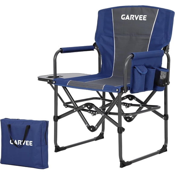 Oversized Heavy Duty Camping Director Chair for Adults - Supports 400 lbs - Folding Outdoor Lawn Chair with Side Table, Storage Pouch & Cup Holder - Ideal for Beach, Fishing, Picnic, Tailgating