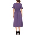 thumbnail image 3 of INSPIRE CHIC Robe d'Été pour Femme Col en V Boutonnée Manches Volantées Smockée Taille Haute Robe Midi TP Violet, 3 of 5
