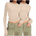 thumbnail image 2 of Birdeem T-Shirts à Manches Longues pour Femmes Mode Décontractée Col Rond Couleur Unie T-Shirt à Manches Longues Chandail Tops Manches 3/4 T-Shirts pour Femmes, 2 of 4