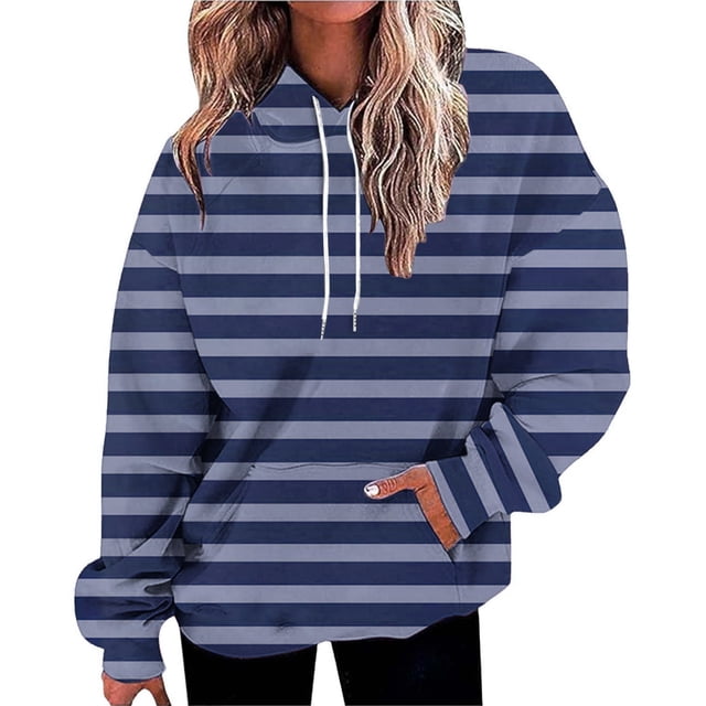 IMENGL Striped oversized plus size hoodie, Blue 3XL, Size M-5XL