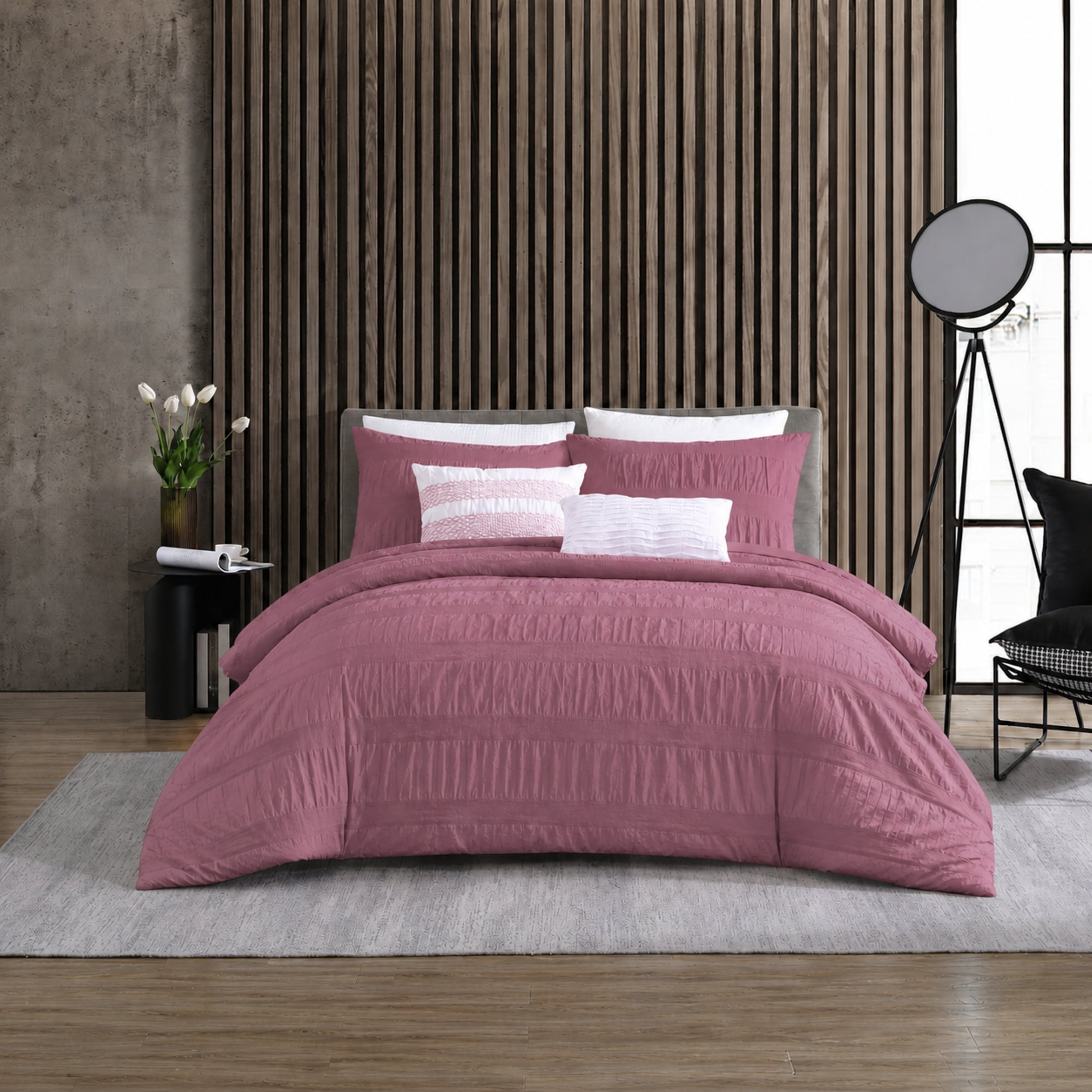 Swift Home Moselle Ensemble housse de couette texturée 100 % coton, Grand lit, Rose poudré