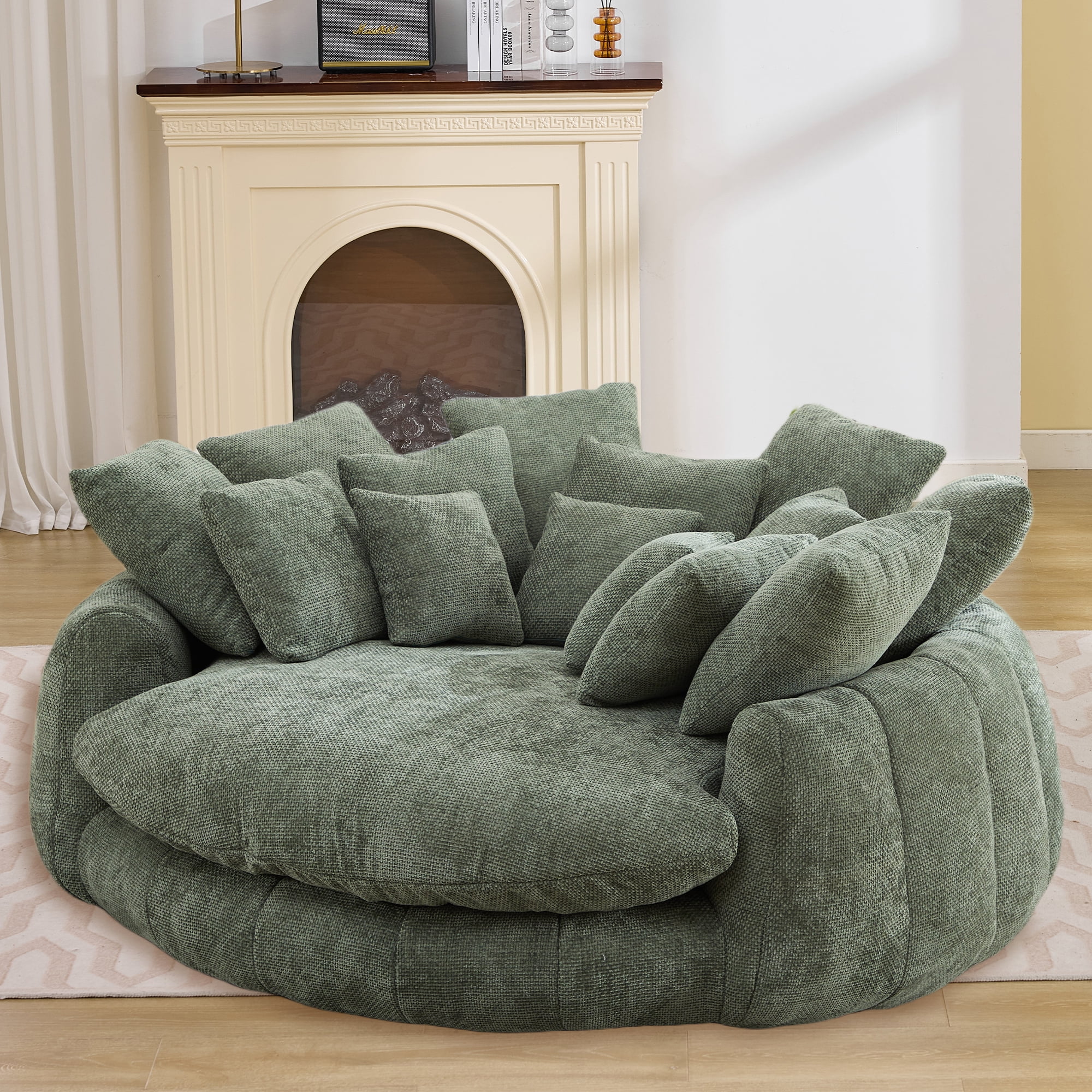 Pouf géant Noble House, méridienne moelleuse et lit convertible, vert olive