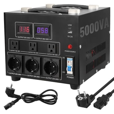 KFFKFF Convertisseur de Tension Transformateur, 5000W, Transformateur Élévateur/abaissement Robuste, Convertit de 110 Volts à 220 Volts et de 220 Volts à 110 Volts, avec Prise US Prise EU Port USB 5V, Certifié CE