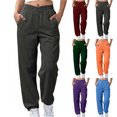 thumbnail image 1 of Yuyuzo Sweatpants for Women Elastic Waisted Fleece Lined Trackpants Solid Color Casual Cinch Bottom Joggers with Pockets, 1 of 7