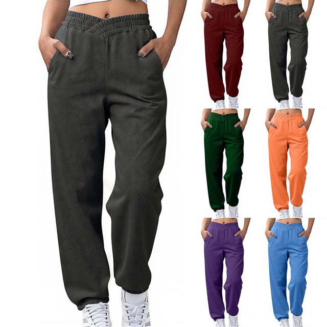 Yuyuzo Sweatpants for Women Elastic Waisted Fleece Lined Trackpants Solid Color Casual Cinch Bottom Joggers with Pockets