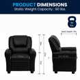 thumbnail image 3 of Contemporary Black Leather Kids Recliner with Cup Holder and Headrest, 3 of 9