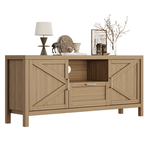 Farmhouse Tv Stand for 55''/65'' Tv, 59 Inch Entertainment Centre with Storage, Modern Large Wooden Media Console with 2 Door Cabinets, Adjustable Shelves for Living Room, Walnut