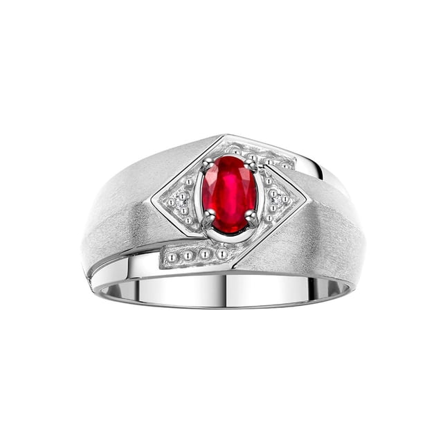 RYLOS Mens Rings Sterling Silver Ring 6X4MM Oval Shape Gemstone & Diamond Ring Ruby July Birthstone Rings For Man Silver Rings, Size 12