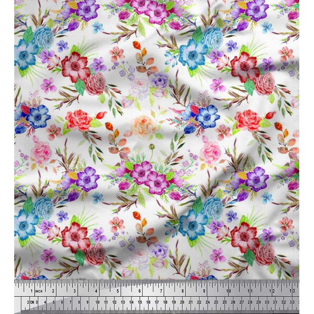 Soimoi Rayon Fabric Leaves, & Rose Floral Fabric Prints by Yard 56 Inch Wide