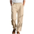 thumbnail image 1 of cfhntfmh Mens Lined Pants Stretch Dress Pants Solid Color Comfy Trousers Drawstring Lightweight Work Slacks with Pockets（Khaki,3X-Large), 1 of 7