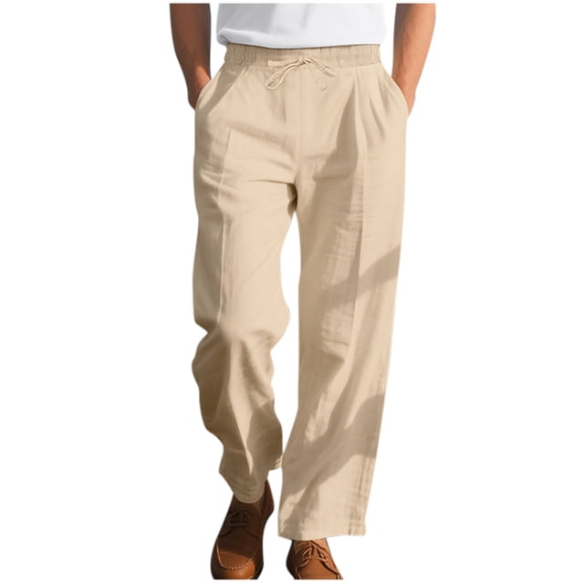 cfhntfmh Mens Lined Pants Stretch Dress Pants Solid Color Comfy Trousers Drawstring Lightweight Work Slacks with Pockets(Khaki,3X-Large)