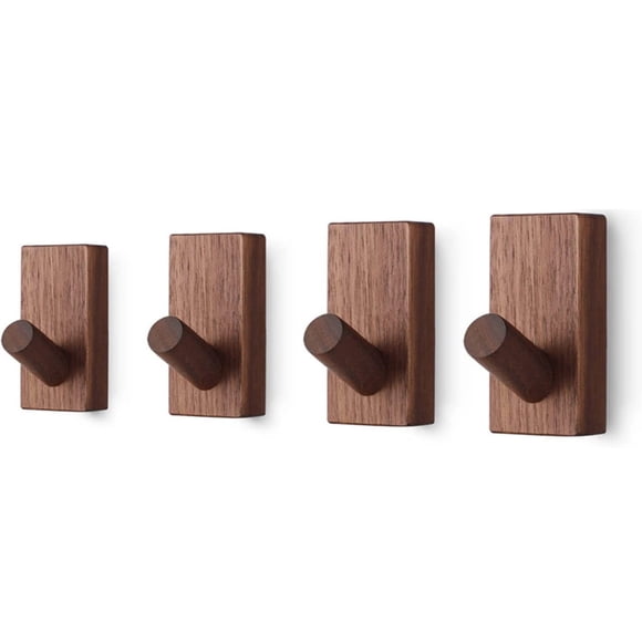 HLONK 4PCS Solid Wood Wall Hanging Clothes Hook Clothes Hook Bamboo and Wood Bathroom Wall Hanging Decorative Hook Single Layer Clothes Hanger Towel Rack