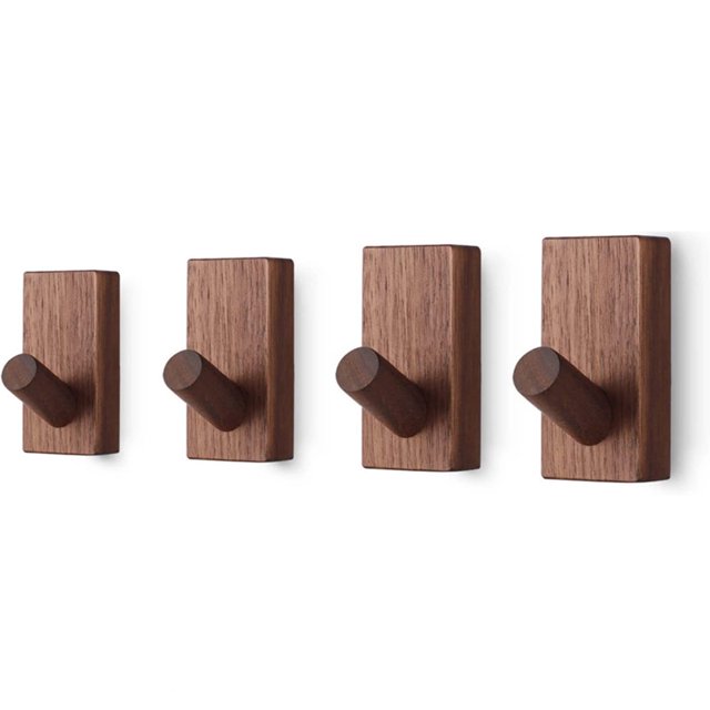 HLONK 4PCS Solid Wood Wall Hanging Clothes Hook Clothes Hook Bamboo and Wood Bathroom Wall Hanging Decorative Hook Single Layer Clothes Hanger Towel Rack