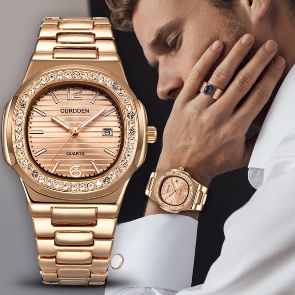 TopLLC Men's Watch Fashion Wrist Watch Men's Fully Rhinestone Watches Quartz Lced Out Gold Diamond Wristwatch Watch for Men
