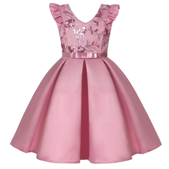 hoksml Summer Dresses, Girls Dresses, Children's Sequin Dress Skirt Flying Sleeve Girl Dress Festival Party Princess Dress Clearance