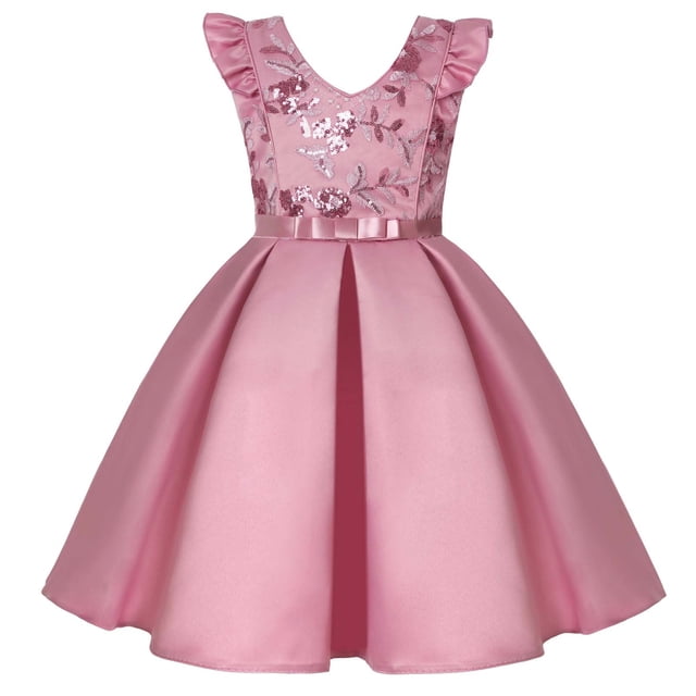 Robe de Fête pour Bébé Fille Robe à Paillettes pour Enfants Jupe à Manches Volantées Robe pour Fille Robe de Festival Robe de Princesse
