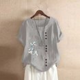 thumbnail image 2 of Birdeem Womens Fashion Summer Round Neck Leisure Short Sleeve Printed Buttons Tops, 2 of 7
