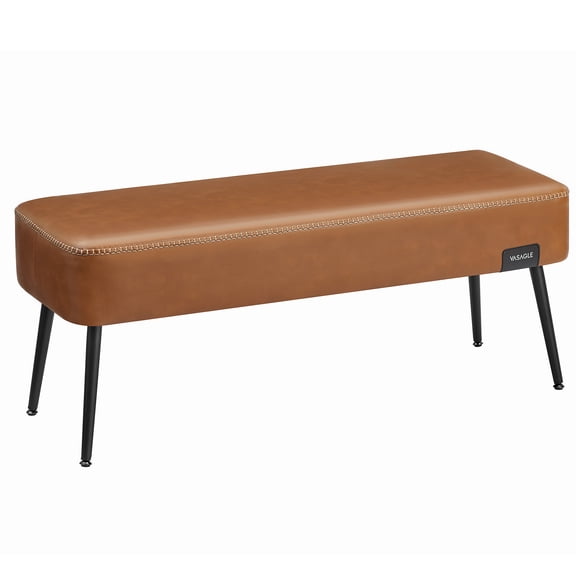 VASAGLE EKHO Collection - Banc pour Entrée Chambre, Cuir Synthétique avec Surpiqûres, Banc Ottoman avec Pattes en Acier, Salon Salle à Manger, Style Mi-Siècle Moderne, Charge 660 lb, Brun Caramel ULOM076K01