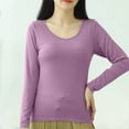 thumbnail image 2 of AherBiu Hauts Grande Taille pour Femmes Automne Manches Longues Haut de Pyjama Doux avec Soutien-Gorge Intégré Col Ras du Cou T-Shirts de Pyjama Confortables, 2 of 7