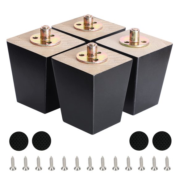 3 Inch Wood Furniture Legs Wooden Couch Sofa Leg Feet Set of 4 Mid-Century Modern Black Square Replacement Legs for Sectional Nightstand Armchair Recliner Table Dresser Sideboard