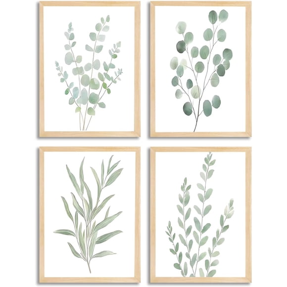 4Pcs Eucalyptus Botanical Canvas Wall Art Sage Green Bathroom Pictures Watercolor Mint Green Plant Leaves Poster Print Modern Minimalist Aesthetics Paintings Wall Decor for Bedroomin