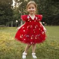 thumbnail image 2 of Yanlir Robe de Fête Sans Manches en Tulle à Volants et Dentelle pour Filles, Été, Broderie, Nœud, Robes, Col Rond, Tenue Mode pour Événements Spéciaux (Rouge, 4 Ans), 2 of 9