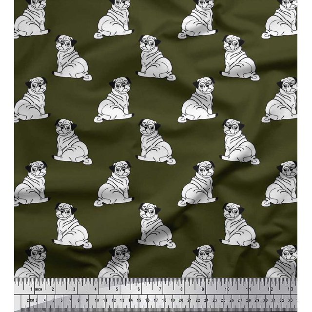 Soimoi Poly Georgette Fabric Pug Dog Print Fabric by Yard 52 Inch Wide