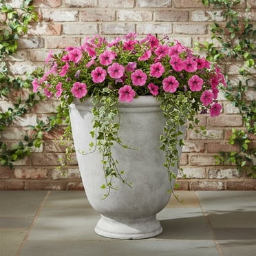 Better Homes & Gardens 16in Tall Urn Resin Planter, Concrete Stone