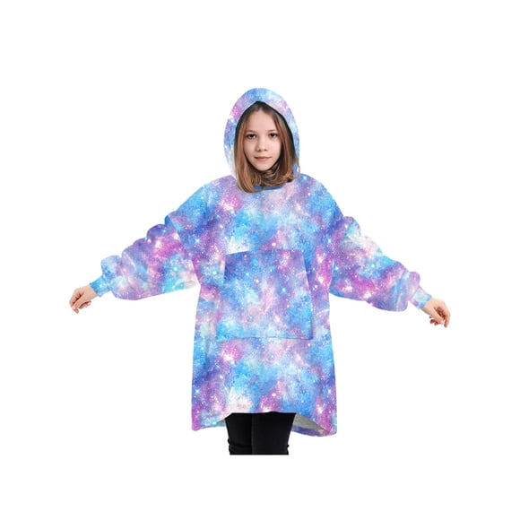 EYIIYE Oversized Hoodie Blanket Fluffy Oodie Blanket Hoodie for Kids Hooded Blanket with Big Front Pocket (7-13 Years for Kids)
