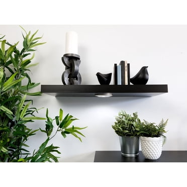 Kiera Grace Uniquely Modern Stockholm Aberg Engineered Wood Floating Wall Shelf With LED Light For Home, Room, & Office, 9.25”L x 23.6”W x 1.5”H, Black
