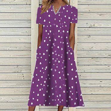 EGNMCR Summer Dresses Women Trendy 2024 Women Summer Casual Printed V Neck Short Sleeve Dress