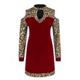 thumbnail image 4 of FcBaudy Longues Robe à Manches à Col Rond pour Femme, Imprimé Léopard, Coutures de Couleurs Contrastantes, Épaules Dénudées, Robe Midi Droite à Manches Longues, Robe pour Femme, 4 of 5