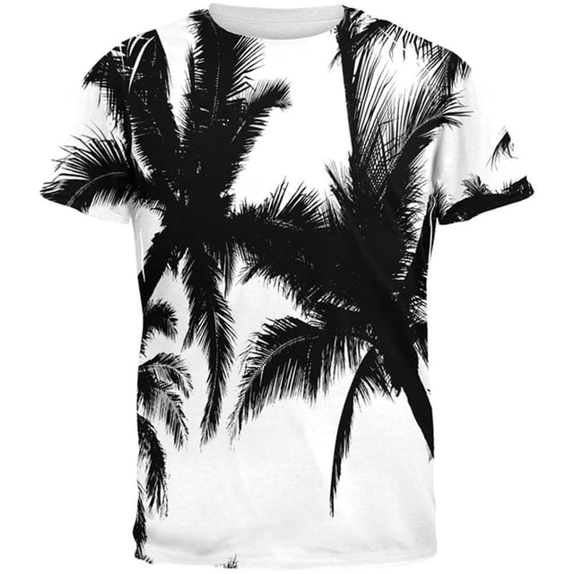Black And White Palm Tree Silhouette All Over Adult T-Shirt