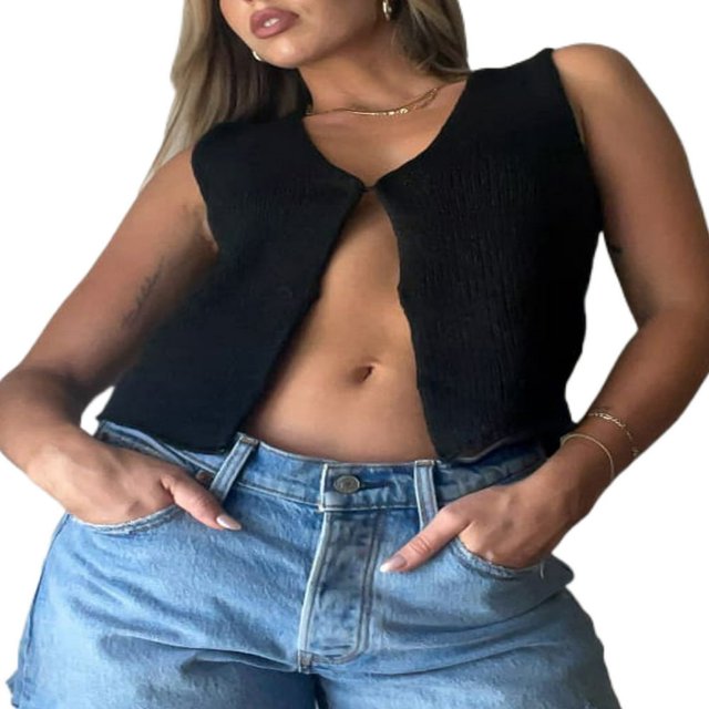 Women Knit Sweater Vest Tops Sleeveless V-Neck Button up Tank Tops