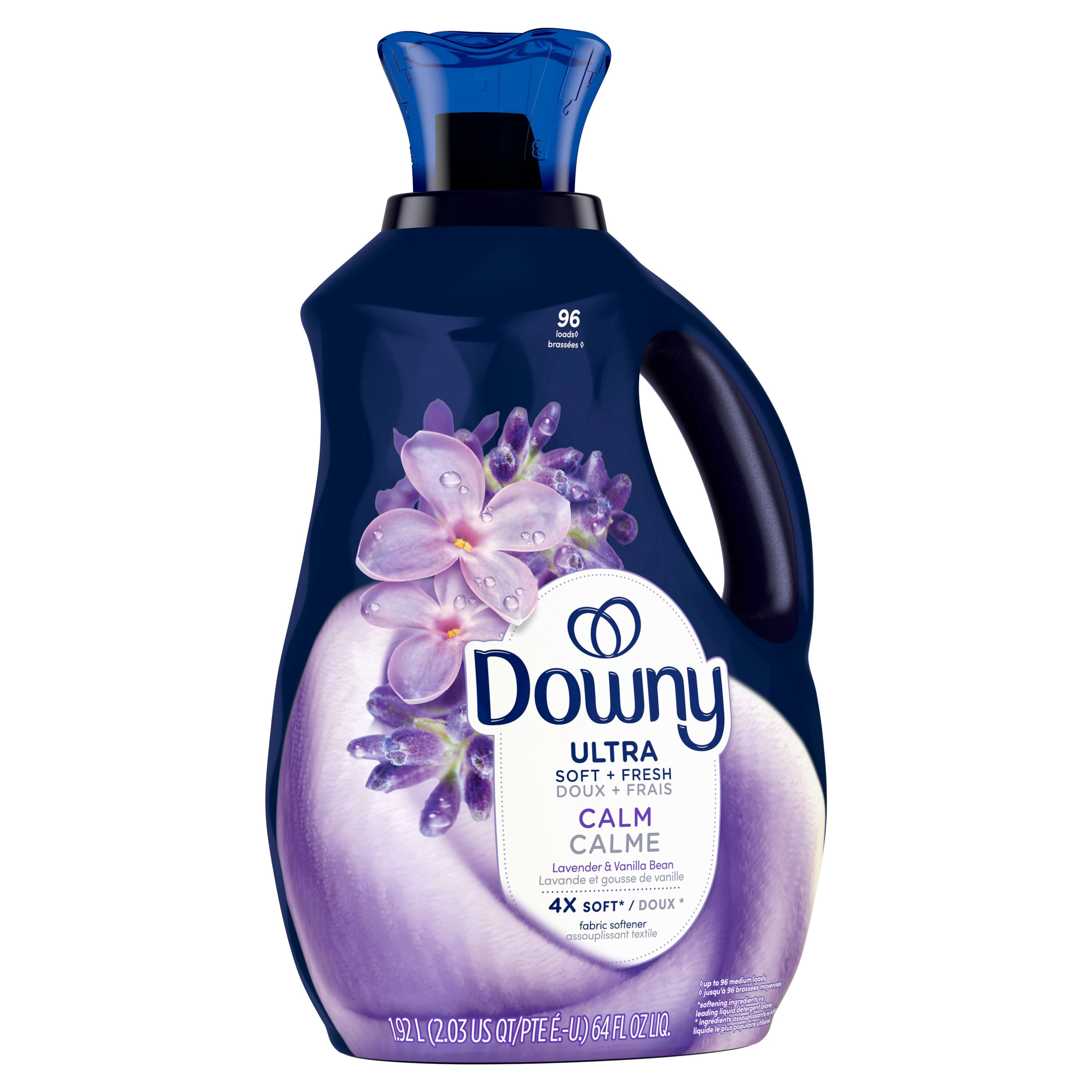 Downy Assouplisseur Textile Liquide Ultra Doux Plus Frais, Calme, Lavande et Gousse de Vanille, Downy Assouplisseur Textile, Assouplisseur à Lessive 96WL
