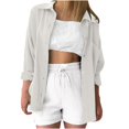 thumbnail image 1 of Timegard Hauts pour Femmes Col à Revers Manches Longues Chemises Boutonnées Couleur Unie Automne Décontracté Blouse Ample, 1 of 4