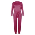 thumbnail image 4 of Mrat Women 2 Piece Set 2 Piece Jogging Sets Solid Polyester Long Sleeve Sweatsuits Sets Two Piece Track Suits Drawstring High Waist Pants Set Comfy Outfits N-Hot Pink M, 4 of 5