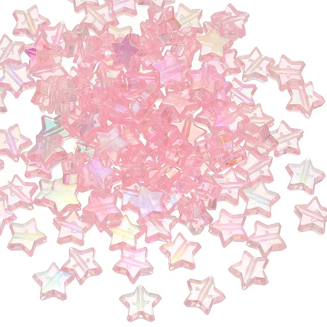Uxcell 11mm Crystal Star Beads, 100 Pcs Acrylic Star Bead, Pink