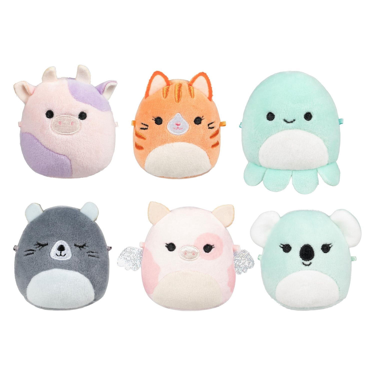 Micromallows 6-Pack – Patty Cow, Gigi Tabby Cat, Zobey Octopus, River Beaver, Peety Pig, Coco Koala